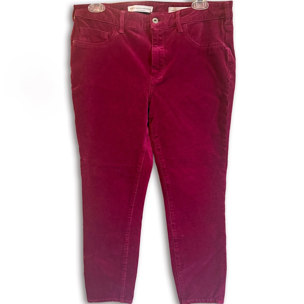 Anthropologie Pilcro High Rise Skinny Corduroy Pants Magenta Womens 32 Boho